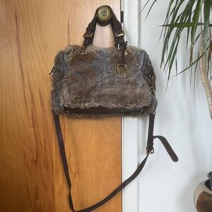 Michael Kors Gray and Brown Fur Shoulder Bag
